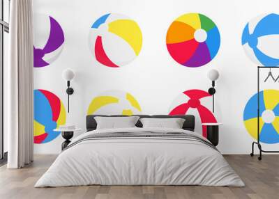 Beach balls flat style design vector illustration icon signs isolated on white background. Retro styled toy for summer games or holidays balls in various colors and positions. Wall mural