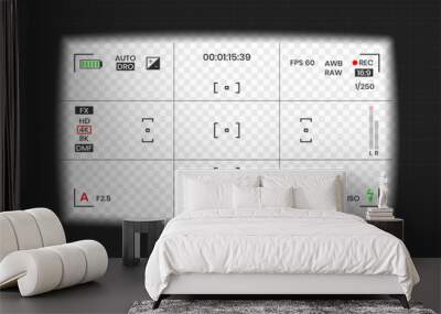 Camera viewfinder video or photo frame recorder flat style design vector illustration. Digital camera viewfinder with exposure settings and focusing grid template. Wall mural