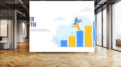 Career ladder climbing and goal achievement business concept flat style design vector illustration. Leader opportunity or career progress metaphor. Wall mural