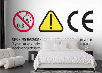 choking hazard forbidden sign sticker not suitable for children under 3 years isolated on white back Wall mural