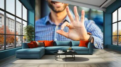 Closeup of male hand showing ok sign gesture Wall mural