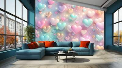 Colorful hearts in soft pastel colors Wall mural