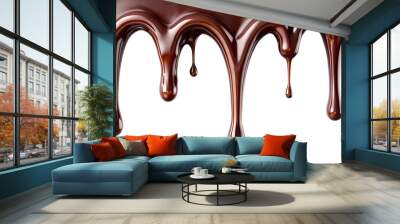 Dark chocolate drips isolated on white background Wall mural