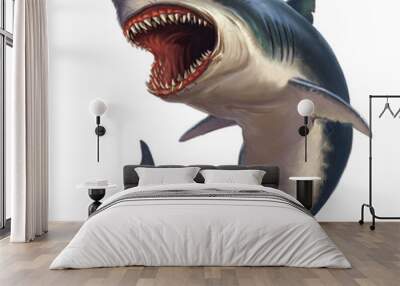 Great white shark on a white background Wall mural