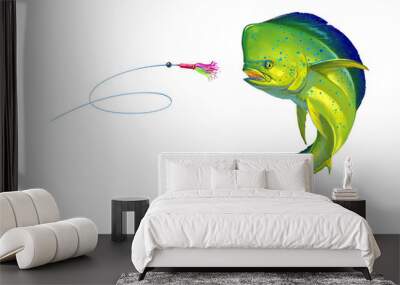 Mahi mahi or dolphin fish on white Bait Sea Octopus Skirt. Realistic illustration of mahi-mahi or dolphin fish on white background isolate. Wall mural