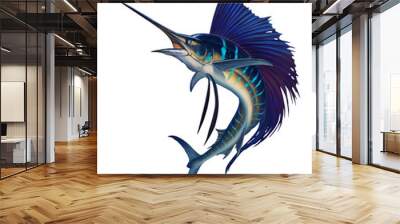 Sailfish fish on white. Striped big marlin. Sports fishing in the open sea. Wall mural