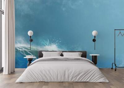 Summer sea waves background against the blue sky realistic illustration. Atmospheric landscape of the sea horizon on a afternoon. Wall mural