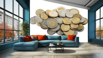 Golden and silver Coins stacked isolated on white background Wall mural