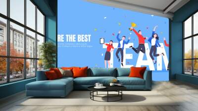 happy business team employee team winners award ceremony flat style design vector illustration. empl Wall mural