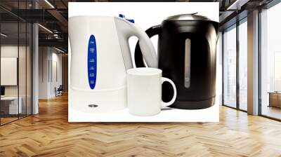 two electric tea kettle on a white background and a mug.. Wall mural