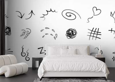 Manga or anime comic emoticon element graphic effects hand drawn doodle vector illustration set isolated on white background. Manga style doodle line expression scribble anime mark collection. Wall mural