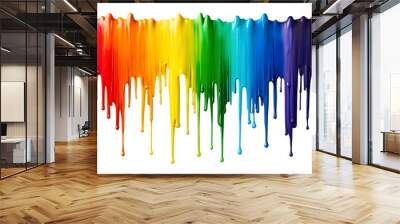 Rainbow paint drips on white background Wall mural