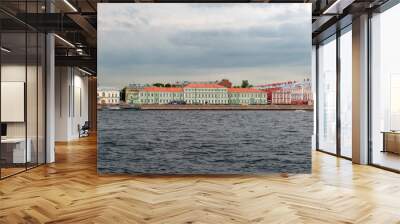 RUSSIA, SAINT PETERSBURG - AUGUST 18, 2017: View of the University Embankment, 11 - Palace of the Emperor Peter II and the Neva River Wall mural