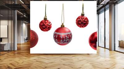 set of five Christmas tree red balls isolated white Wall mural