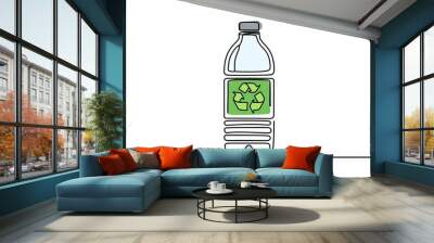 Single continuous line drawing of plastic bottle with recycling sign; isolated on white background Wall mural