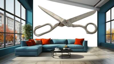 Top view of old scissors isolated on white Wall mural