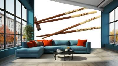 Wooden pair of chopsticks on a white background Wall mural