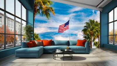 USA flag and blue sky Wall mural