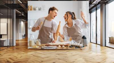 couple is preparing the pastry Wall mural