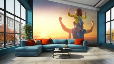 family at sunset Wall mural