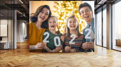 family celebrating New Year Wall mural