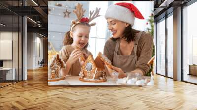 Family cooking gingerbread house Wall mural