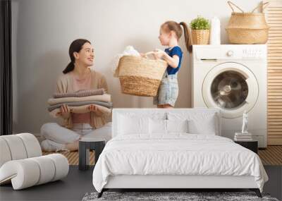 family doing laundry Wall mural