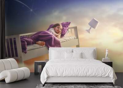 girl is flying in her bed Wall mural