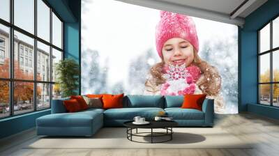 girl playing on a winter walk Wall mural