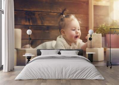 girl playing with blocks Wall mural