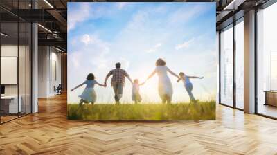 Happy family on summer walk Wall mural