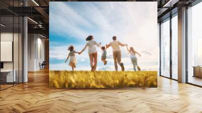 Happy family on summer walk Wall mural