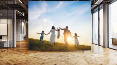 Happy family on summer walk Wall mural