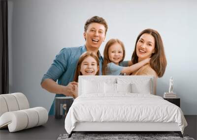 Happy family on white background. Wall mural