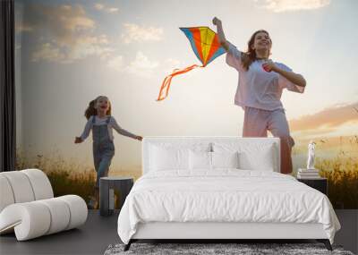 Happy kids with kite Wall mural