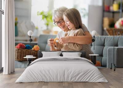 nice girl and her grandmother Wall mural