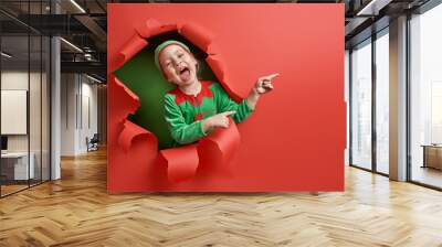 Santa's elf on bright color background Wall mural