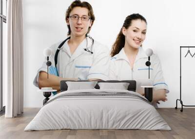 two young doctors on the white background Wall mural