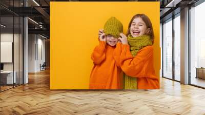 Winter portrait of happy children Wall mural