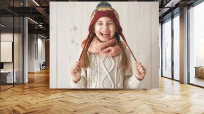 Winter portrait of little girl Wall mural