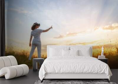 Woman with VR virtual reality goggles Wall mural