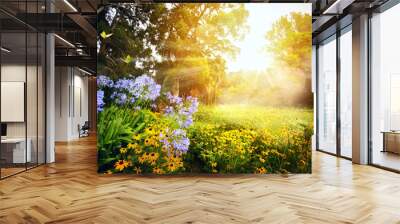 art beautiful landscape; sunset in the park Wall mural