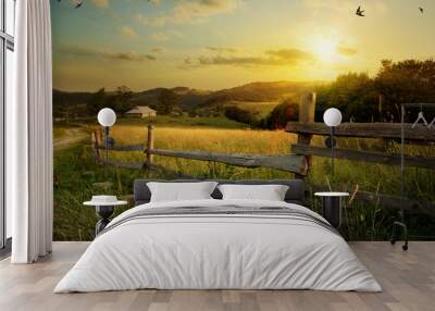 art countryside landscape; rural farm and farmland field Wall mural