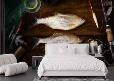 art sports fishing rod and tackle background Wall mural