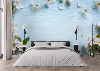 art spring background; fresh flower on blue background Wall mural