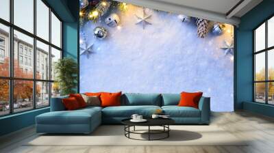 christmas background with a silver ornament, christmas stars, be Wall mural