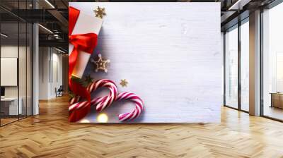 Christmas holidays composition on white wooden background with C Wall mural