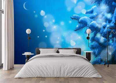 Christmas tree on  blue night sky background Wall mural