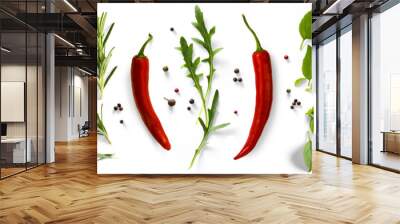 fresh mediterranean herb and spices with real transparent shadow isolated on transparent background. PNG Food background design element Wall mural