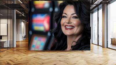 Joyful woman smiling at casino slot machines Wall mural